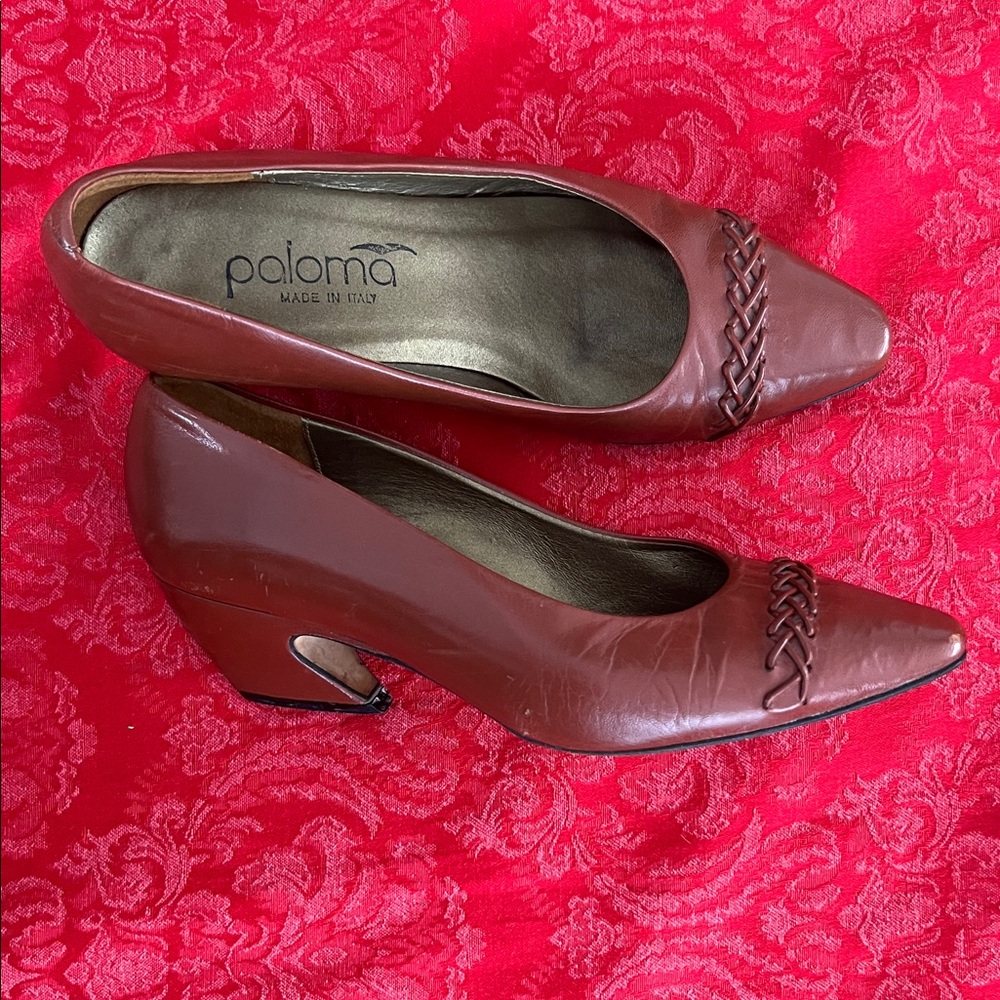 Vintage Paloma Oxblood Leather Pumps Made in Italy Block Heel Size 6